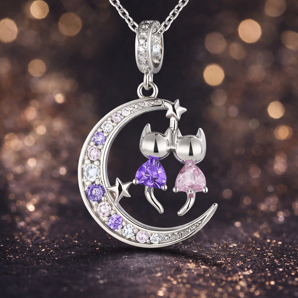 Moonlit Twin Cats Necklace