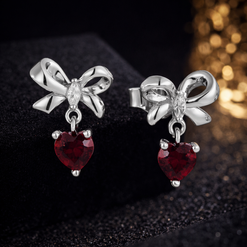 Romance Bow Heart Stud Earrings