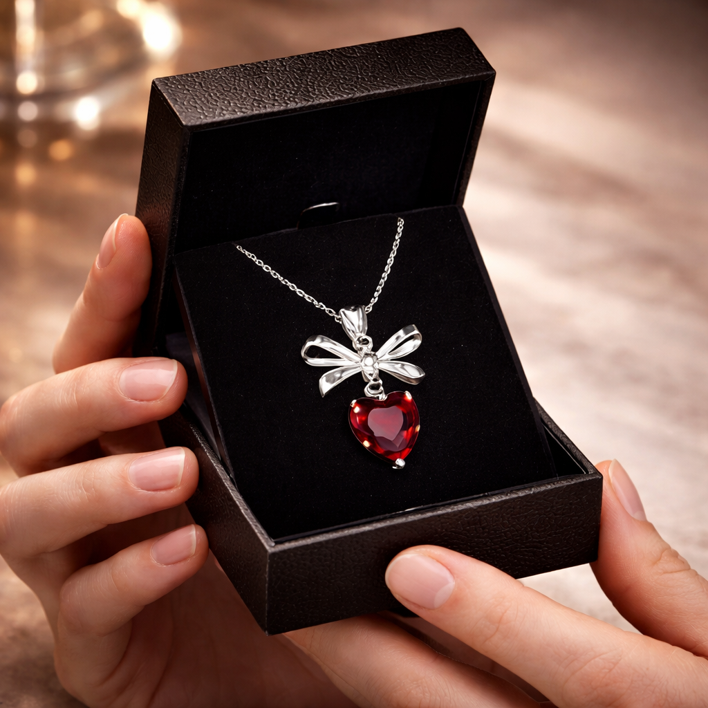 Love Bow Garnet Necklace