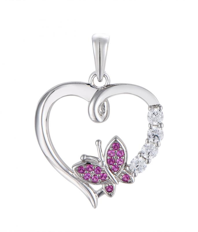 Radiant Butterfly Heart Pendant Necklace