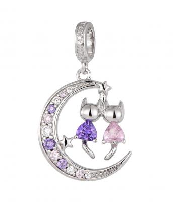Moonlit Twin Cats Necklace