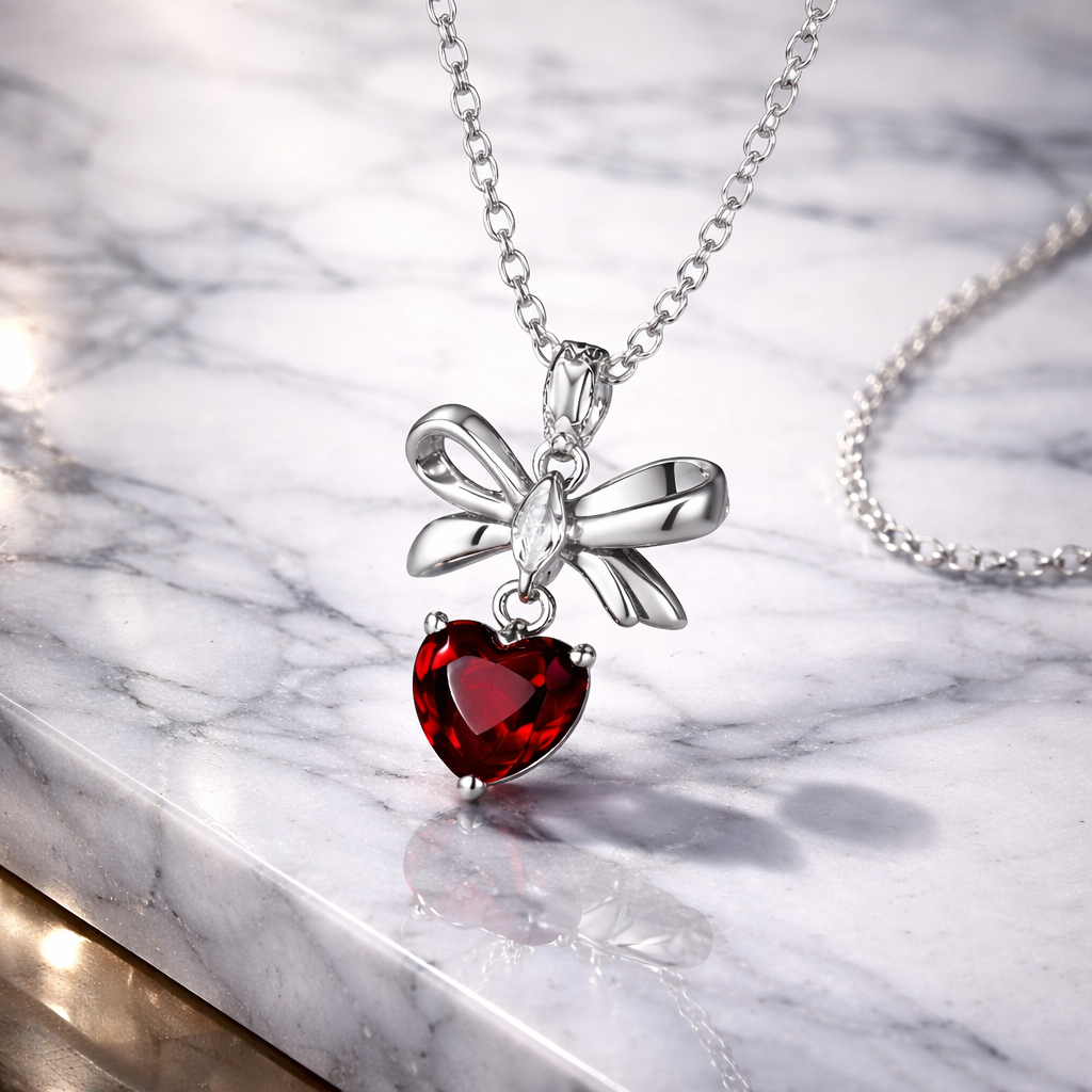 Love Bow Garnet Necklace