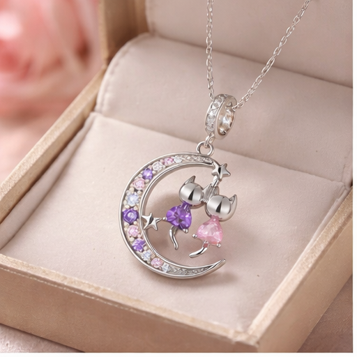 Moonlit Twin Cats Necklace