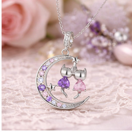 Moonlit Twin Cats Necklace
