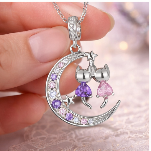 Moonlit Twin Cats Necklace