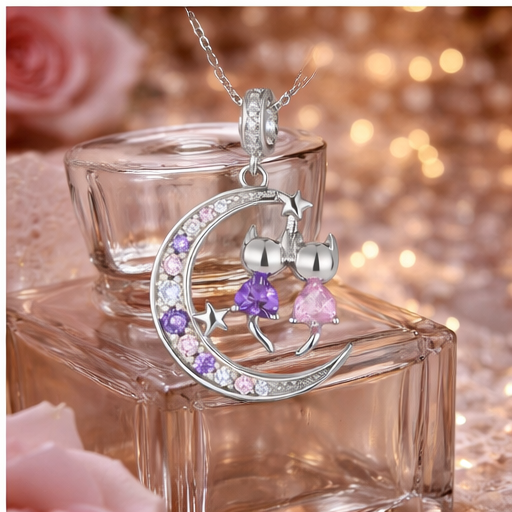Moonlit Twin Cats Necklace