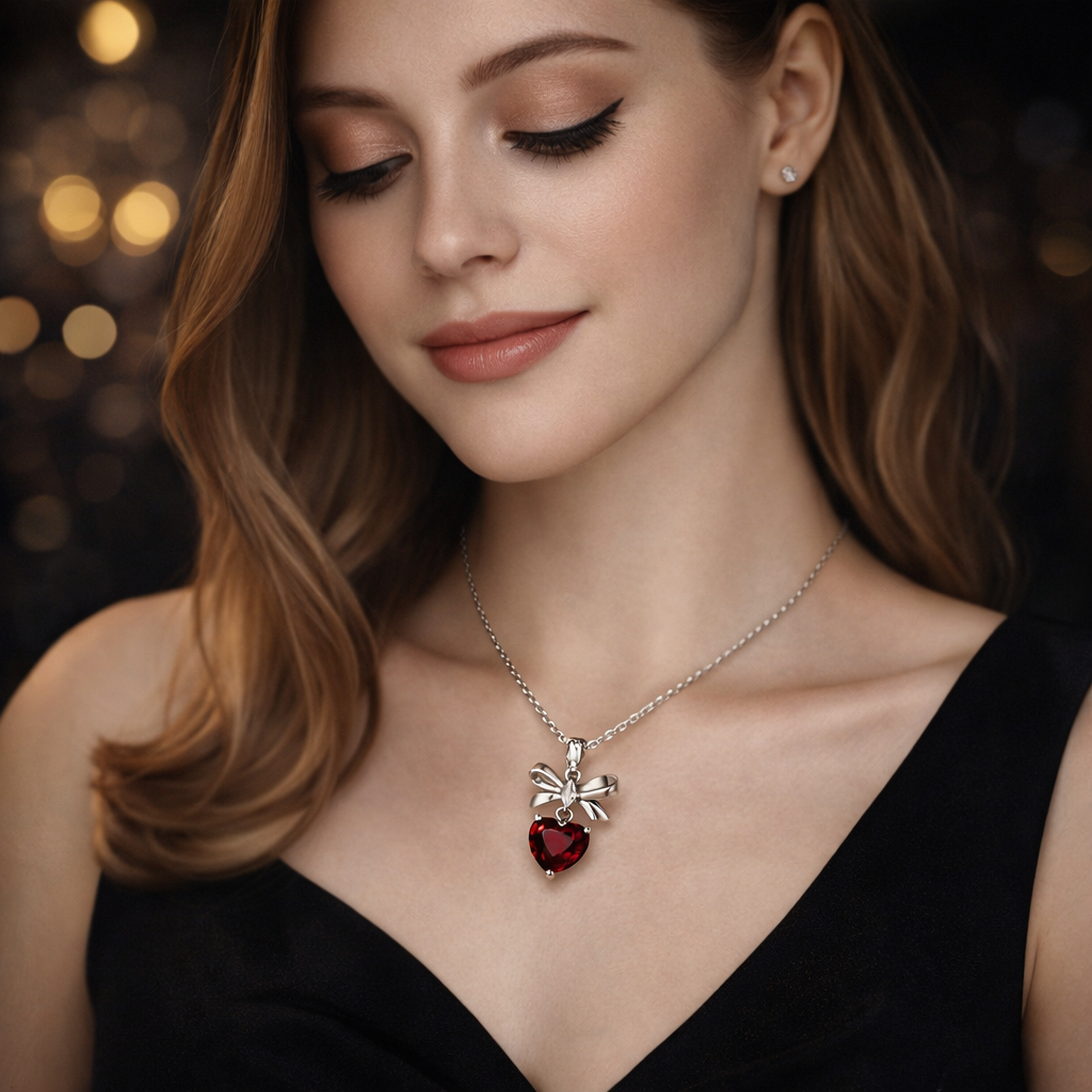Love Bow Garnet Necklace