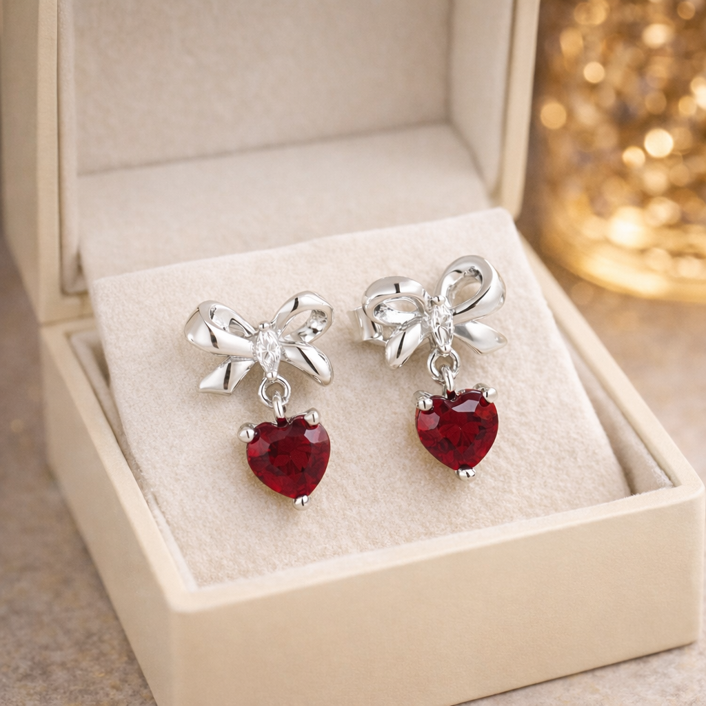 Romance Bow Heart Stud Earrings
