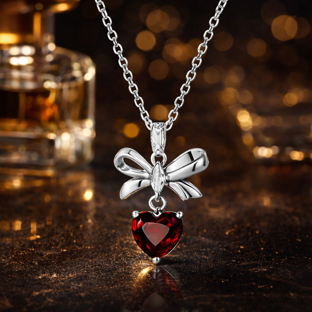 Love Bow Garnet Necklace